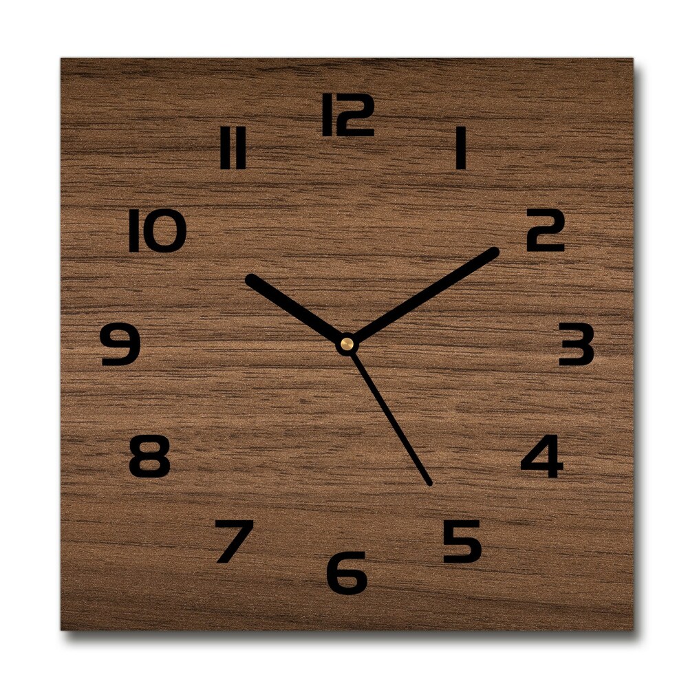 Square glass wall clock Wooden background