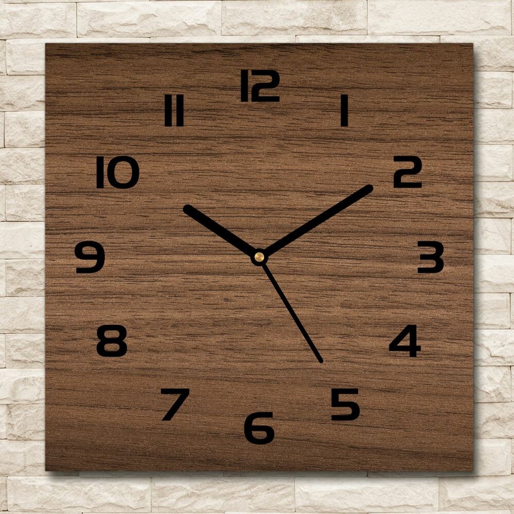 Square glass wall clock Wooden background