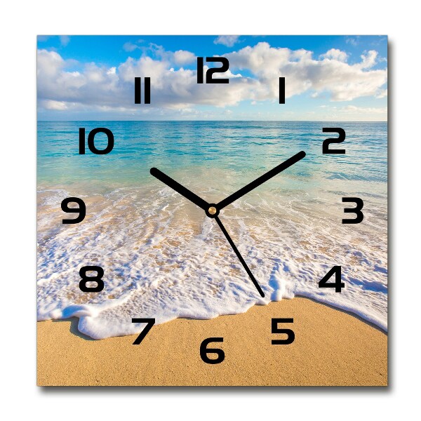 Square glass wall clock Hawaiian beach