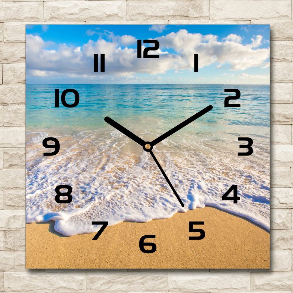 Square glass wall clock Hawaiian beach