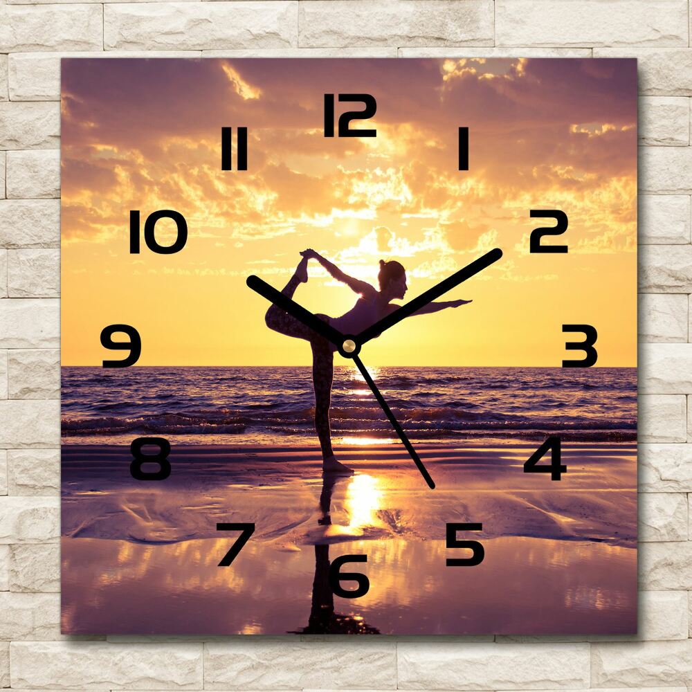 Square wall clock Yoga on the beach