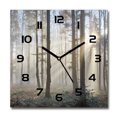 Square glass wall clock Fog in the forest