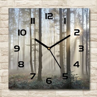 Square glass wall clock Fog in the forest