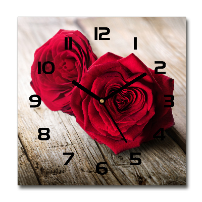 Square wall clock Roses on wood