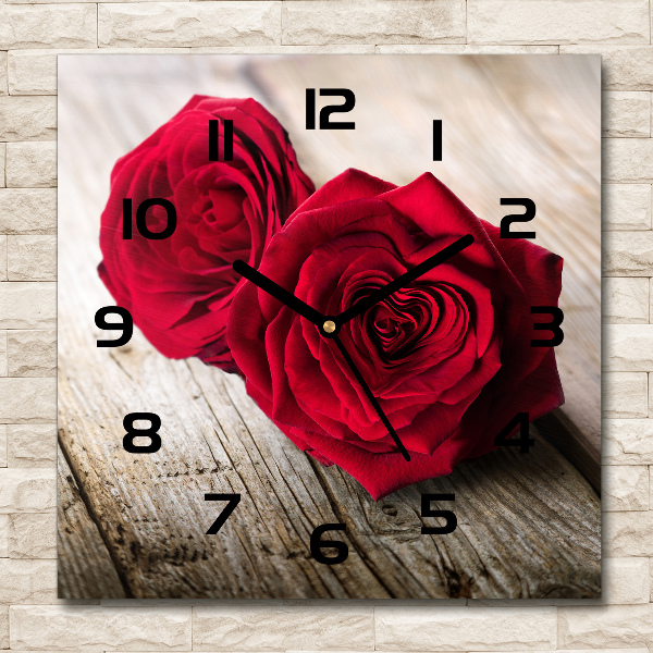 Square wall clock Roses on wood