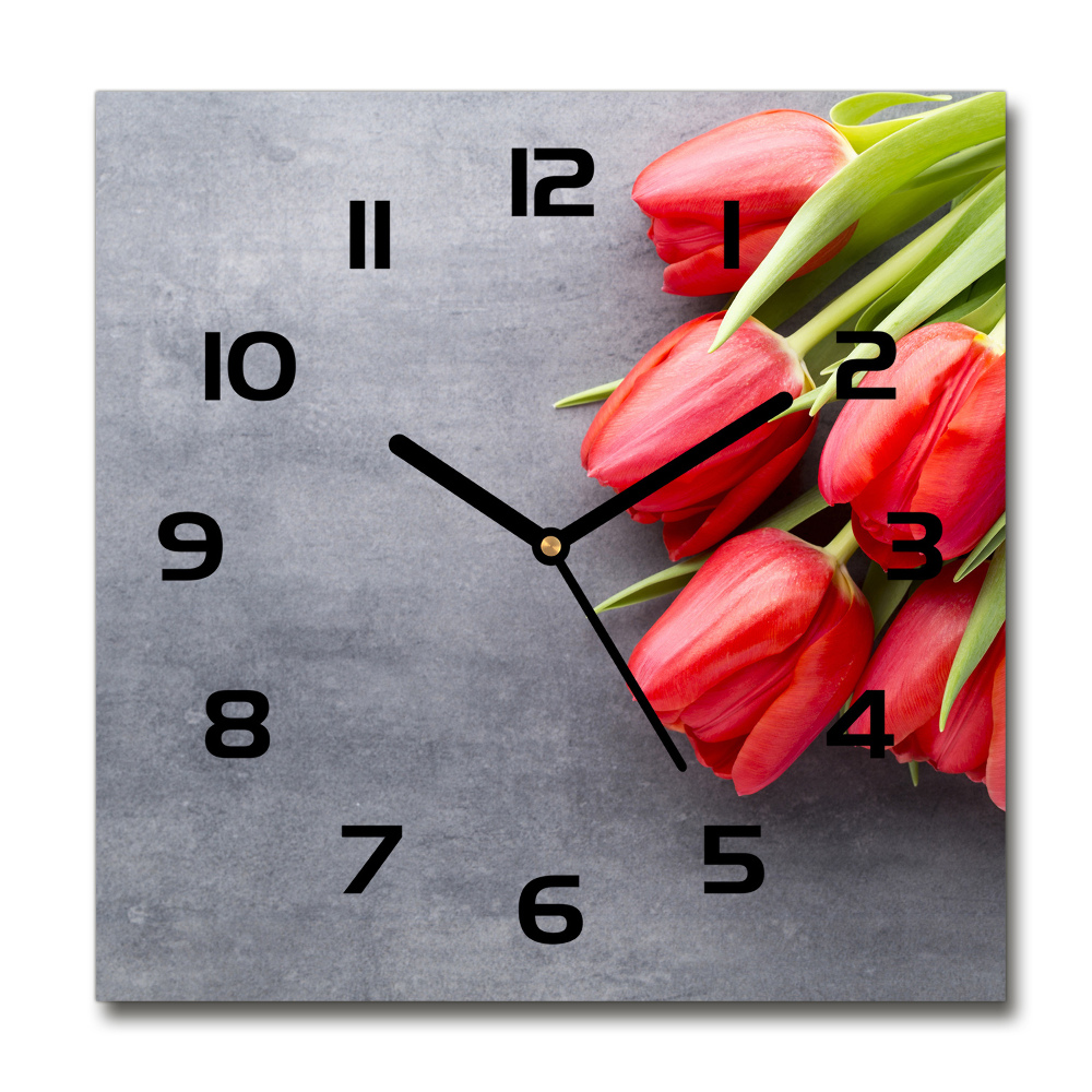 Square wall clock Red tulips