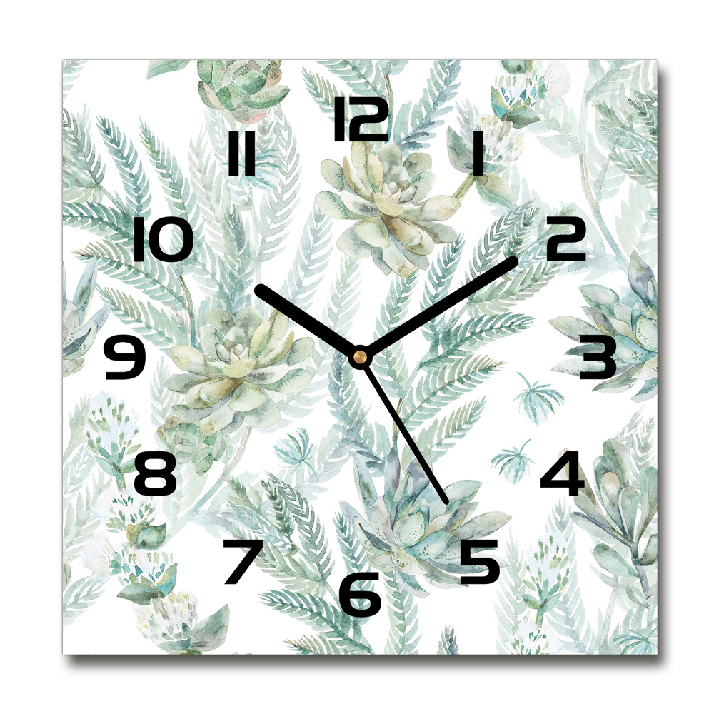 Square wall clock Flowers and leaves