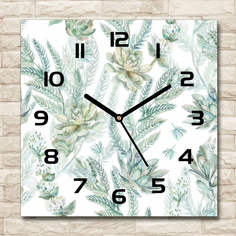 Square wall clock Flowers and leaves