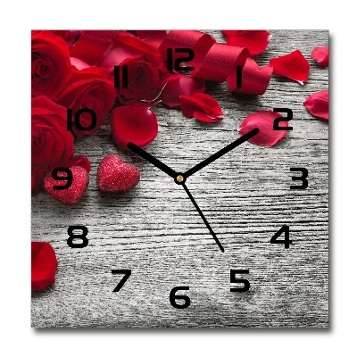 Square wall clock Red roses