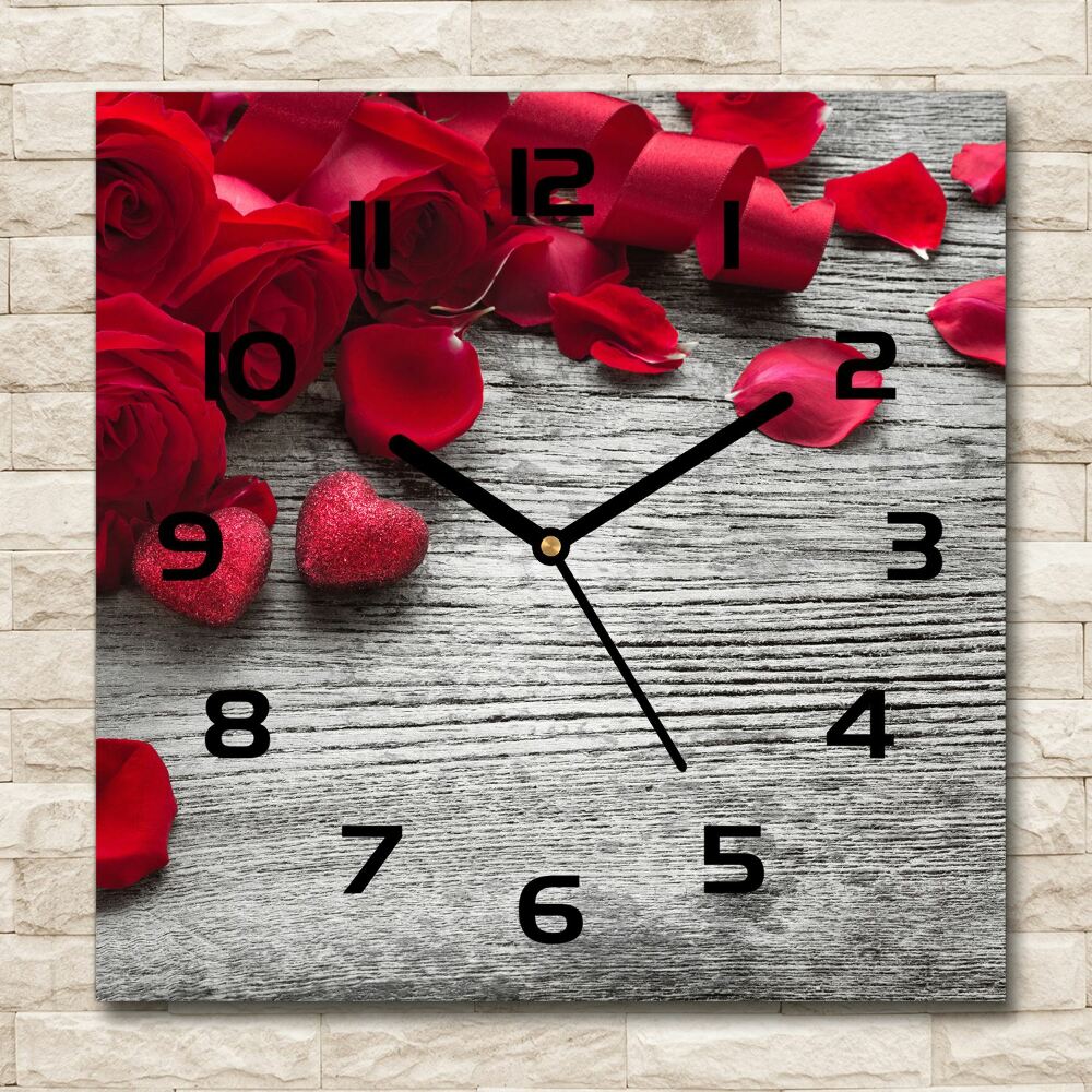 Square wall clock Red roses