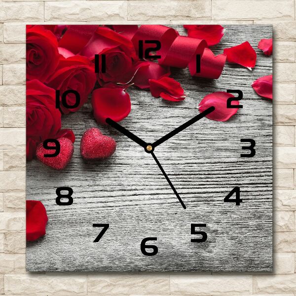 Square wall clock Red roses