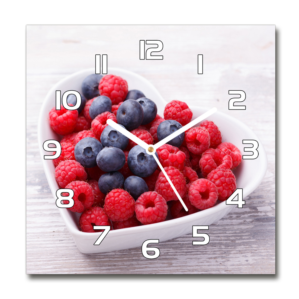 Square glass wall clock Raspberries and berries