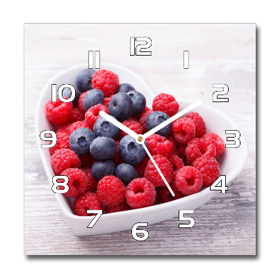 Square glass wall clock Raspberries and berries