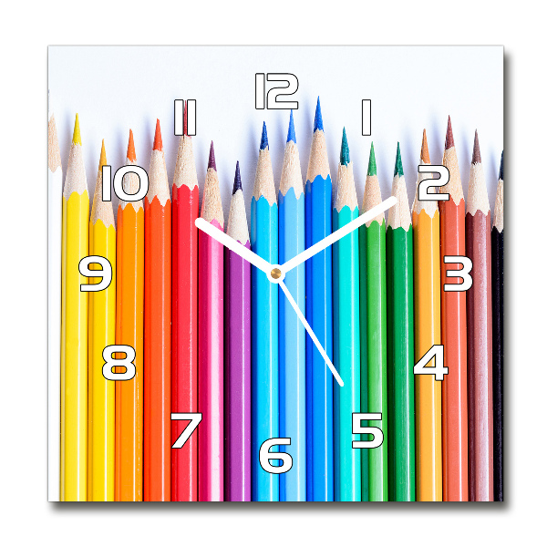 Square kitchen clock Colourful pencils