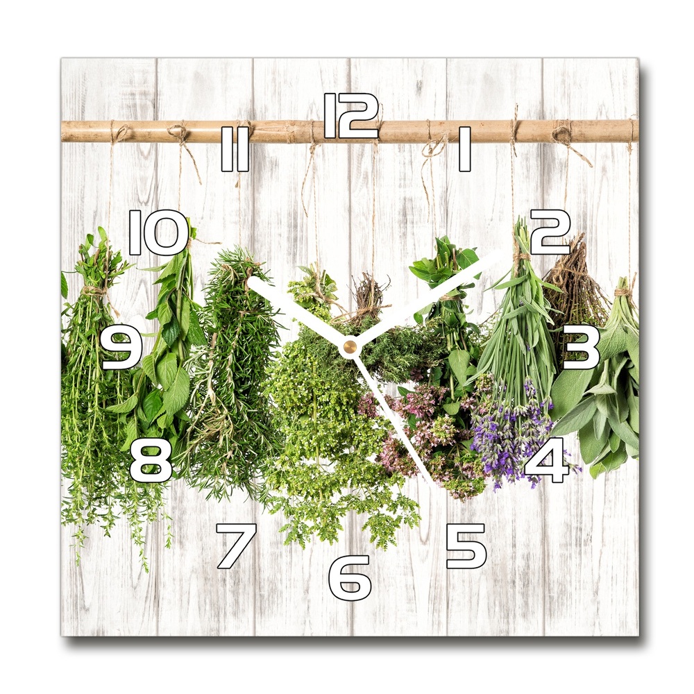 Square glass wall clock Herbs on a string