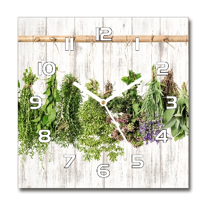 Square glass wall clock Herbs on a string