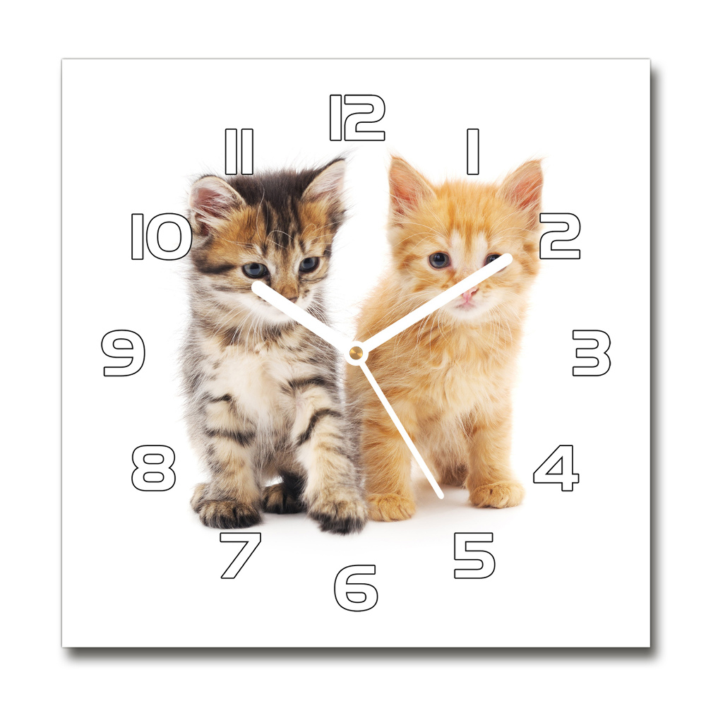 Square glass wall clock Brown and red cat