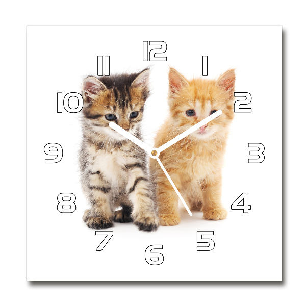 Square glass wall clock Brown and red cat