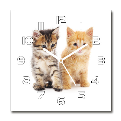 Square glass wall clock Brown and red cat