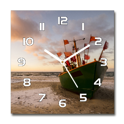 Square wall clock Fishing boat beach