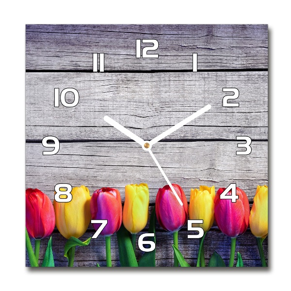 Square kitchen clock Tulips on wood