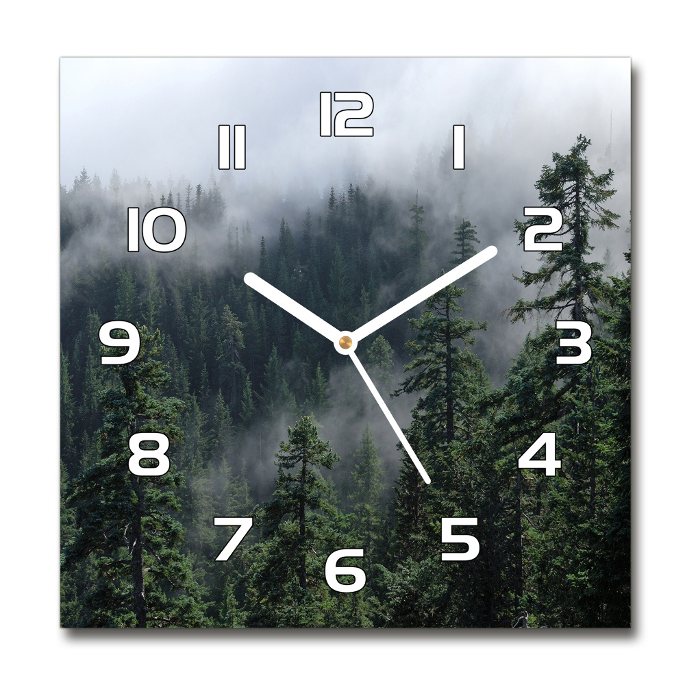 Square glass wall clock Forest fog