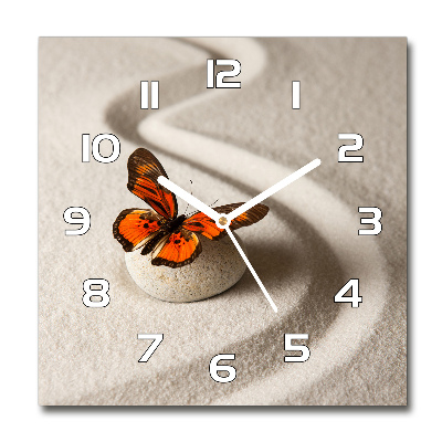 Square wall clock Zen stone and butterfly