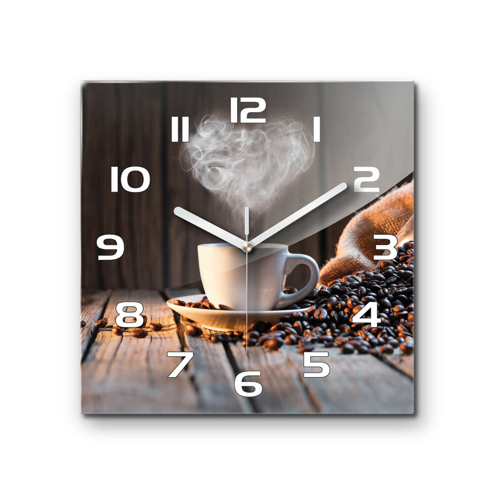 Square glass wall clock Cup of coffee