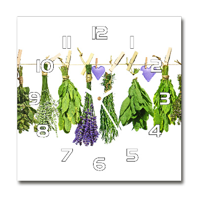 Square wall clock Herbs on a string