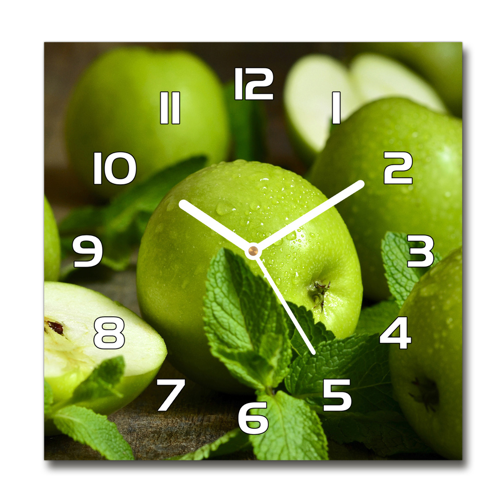 Square wall clock Green apples