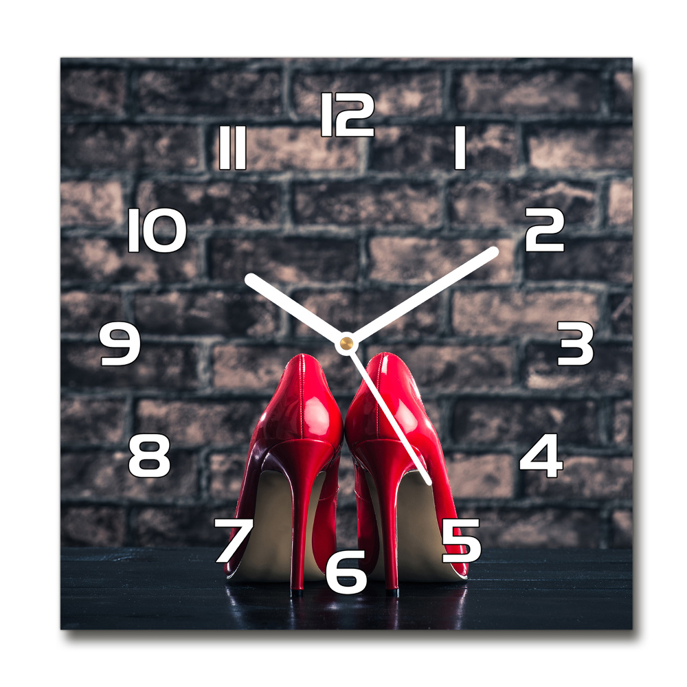 Square glass wall clock Red heels