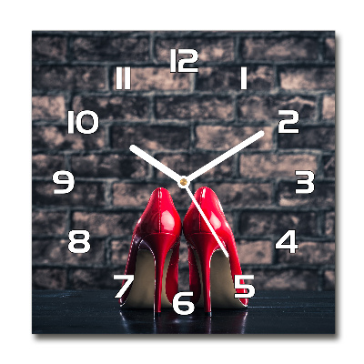 Square glass wall clock Red heels