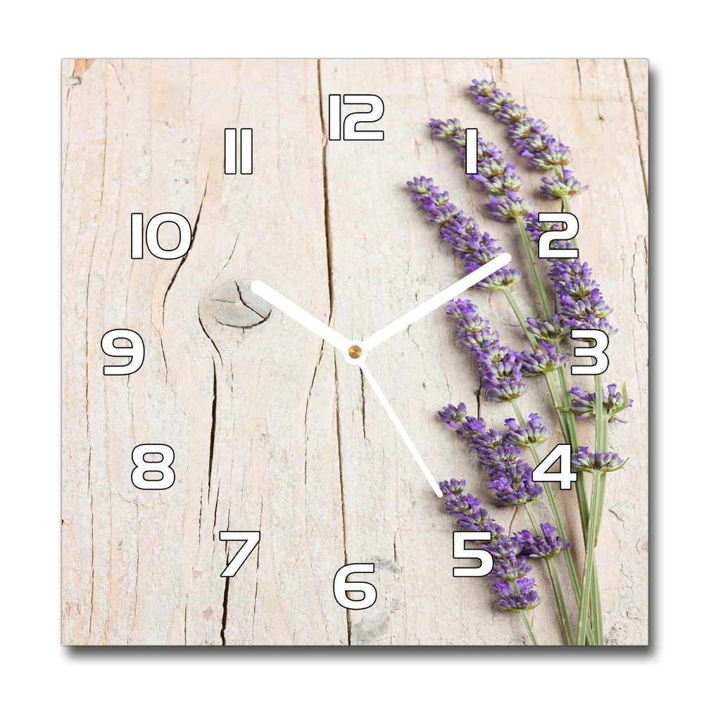 Square wall clock Lavender on wood