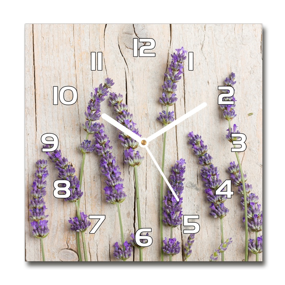 Square kitchen clock Lavender on wood