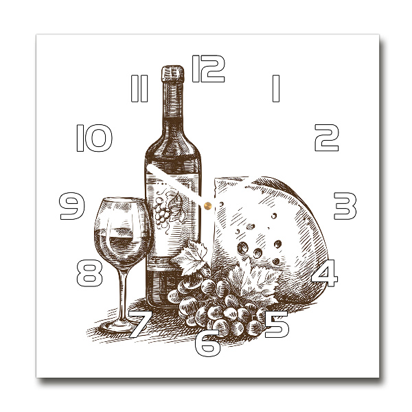 Square glass wall clock Wine and snacks