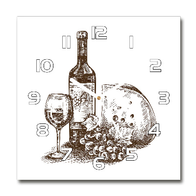 Square glass wall clock Wine and snacks