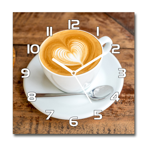 Square glass wall clock Coffee in a cup