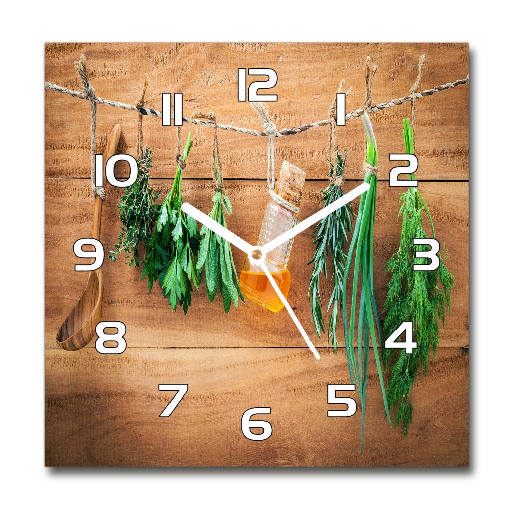 Square wall clock Herbs on a string