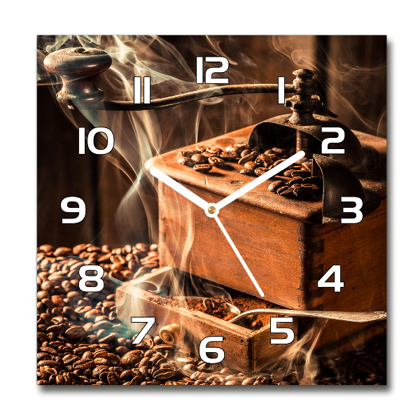 Square glass wall clock Coffee beans