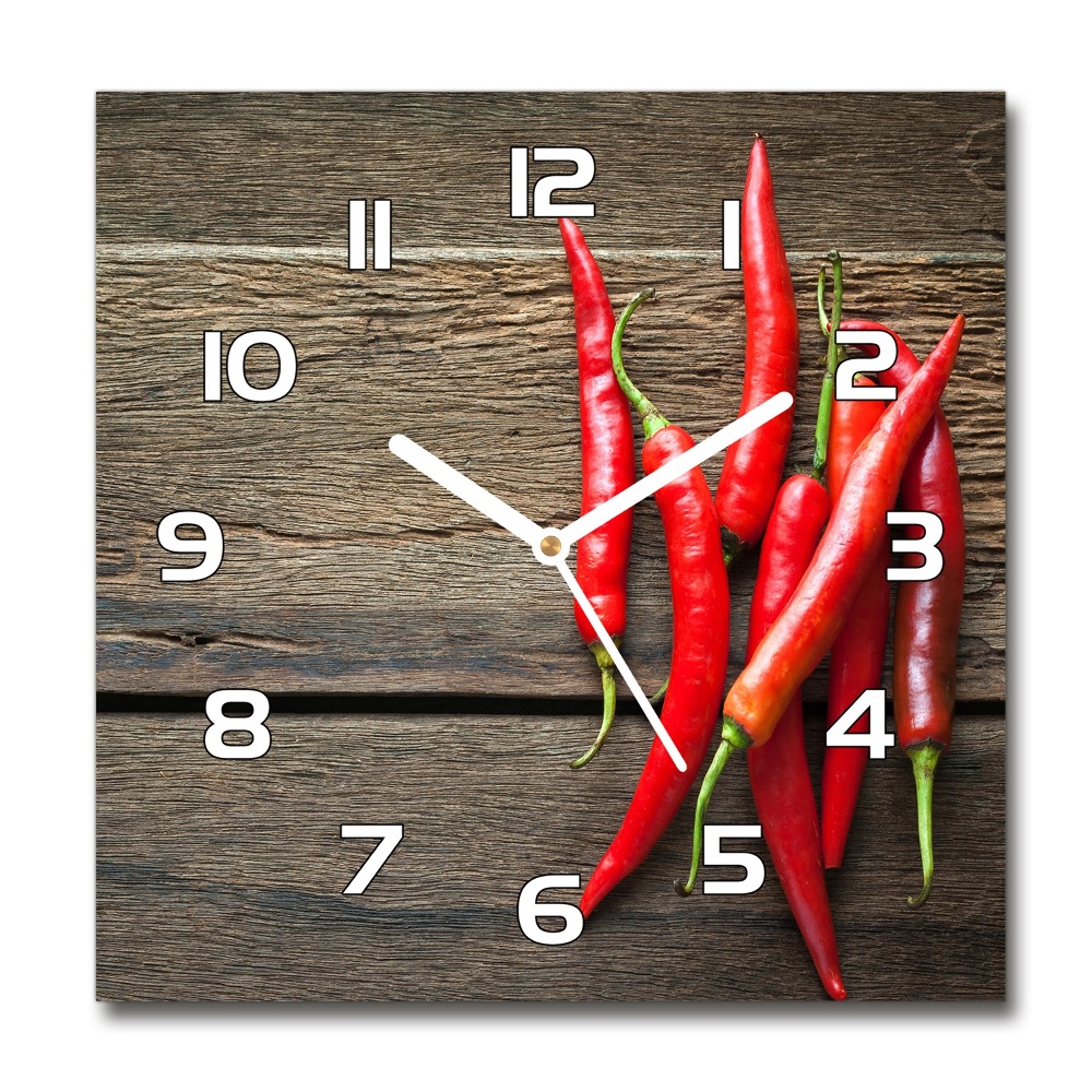 Square glass wall clock Chilli peppers