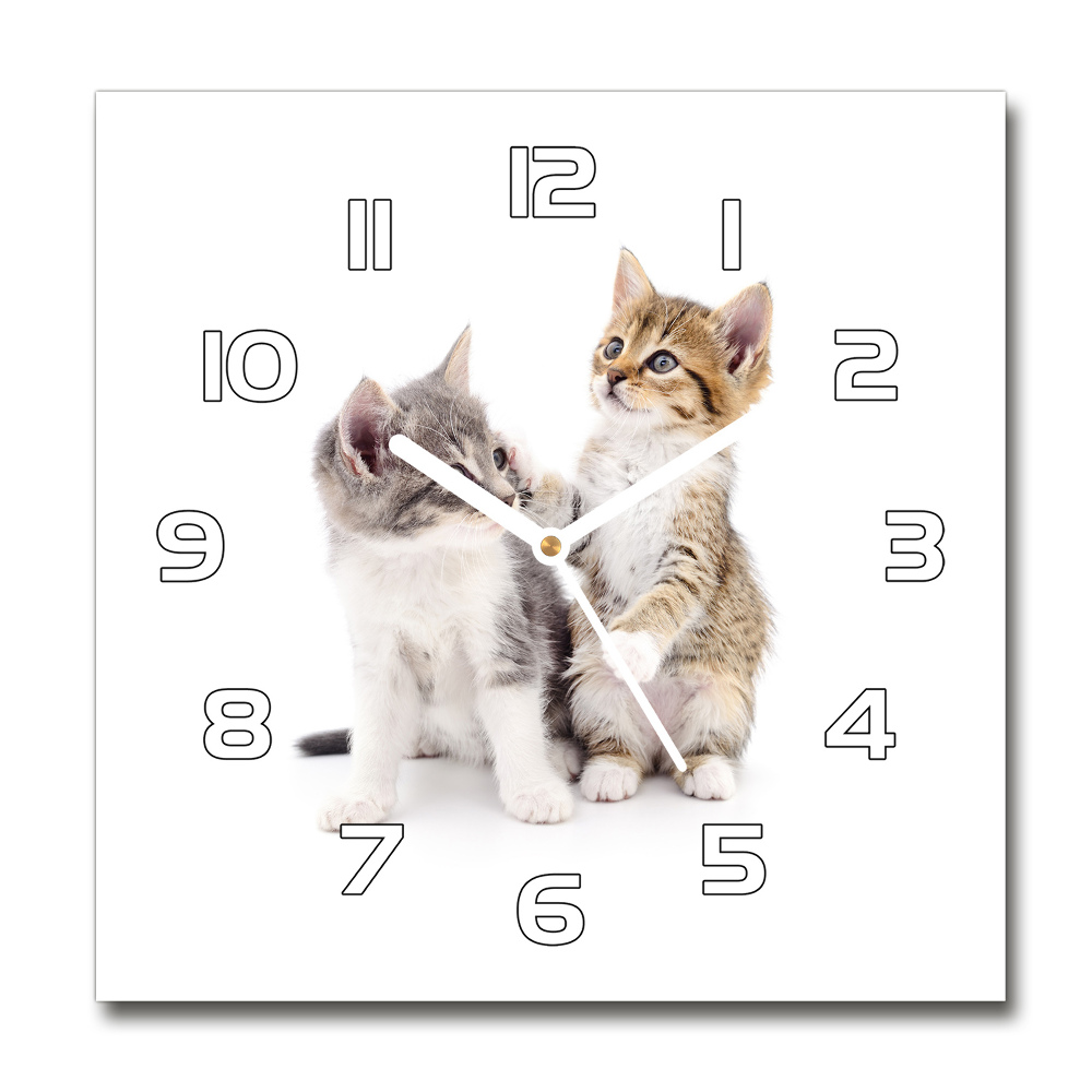 Square glass wall clock Two little cats