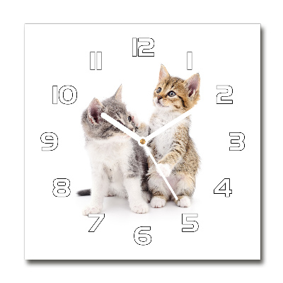 Square glass wall clock Two little cats