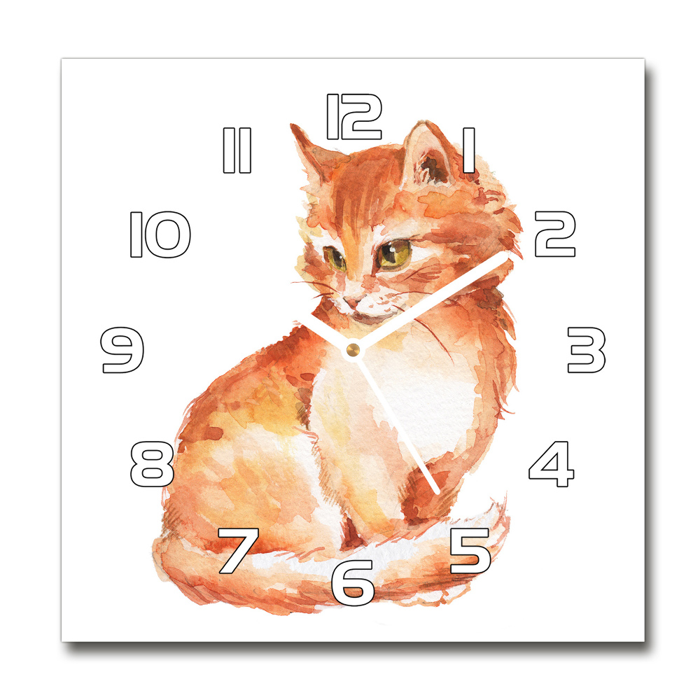 Square glass wall clock Red Cat