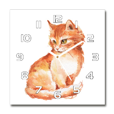 Square glass wall clock Red Cat