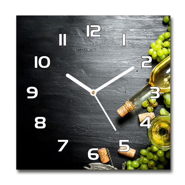 Square glass wall clock White wine and fruit