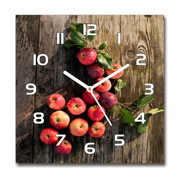 Square glass wall clock Apples on the table