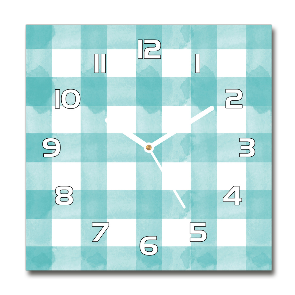 Square glass wall clock Blue grille