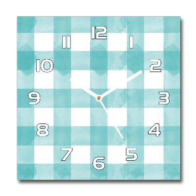 Square glass wall clock Blue grille