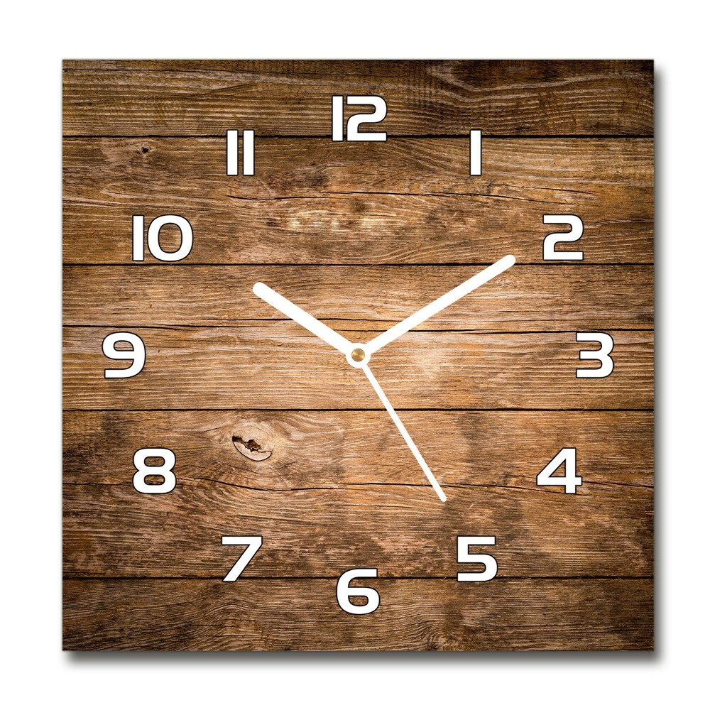 Square glass wall clock Wooden background