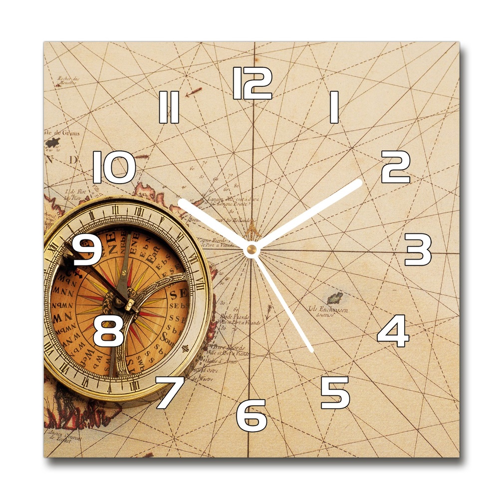 Square wall clock Compass on the map